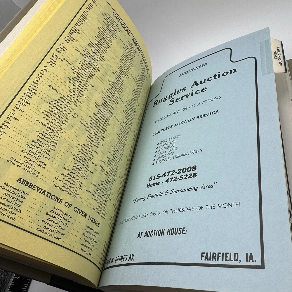 1986 Fairfield Iowa City Business Directory HC Book Phone Advertisements Ads Vtg